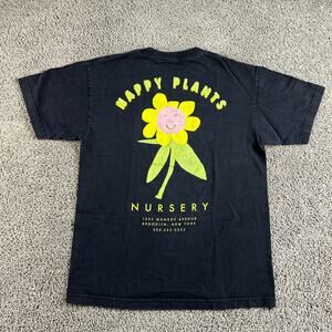 A Lab Shirt Mens Medium Black Yellow Happy Plants Nursery Skater Casual FLAW